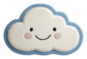 Smiling fluffy cloud with a blue outline and rosy cheeks, cute illustration