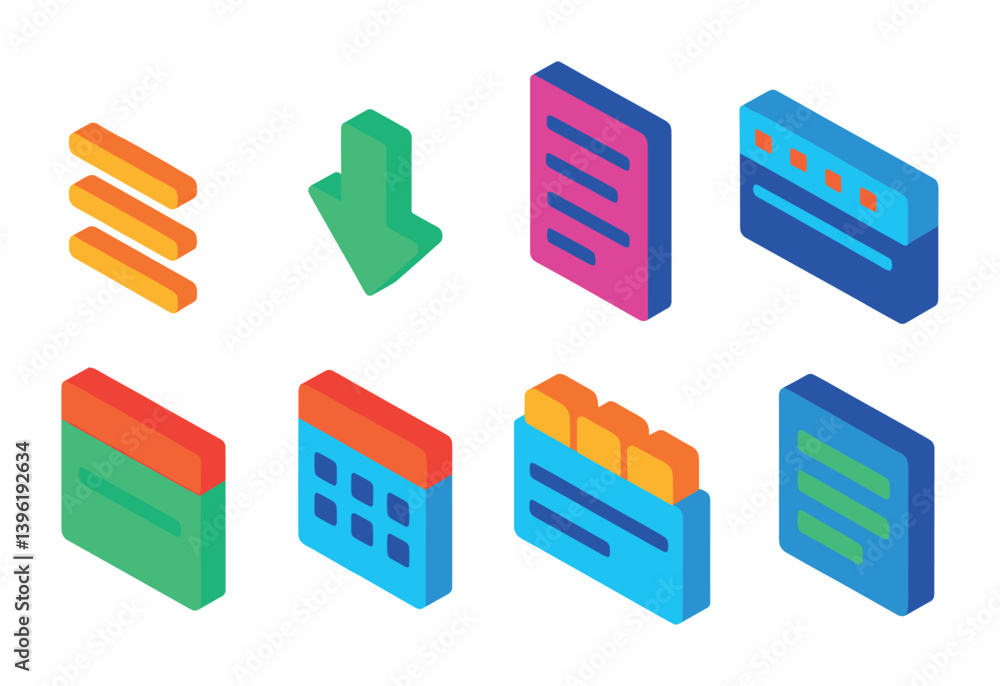 Poster vibrant isometric user interface icon set for digital applications