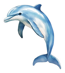 Obraz premium Watercolor illustration of a jumping blue dolphin with graceful pose