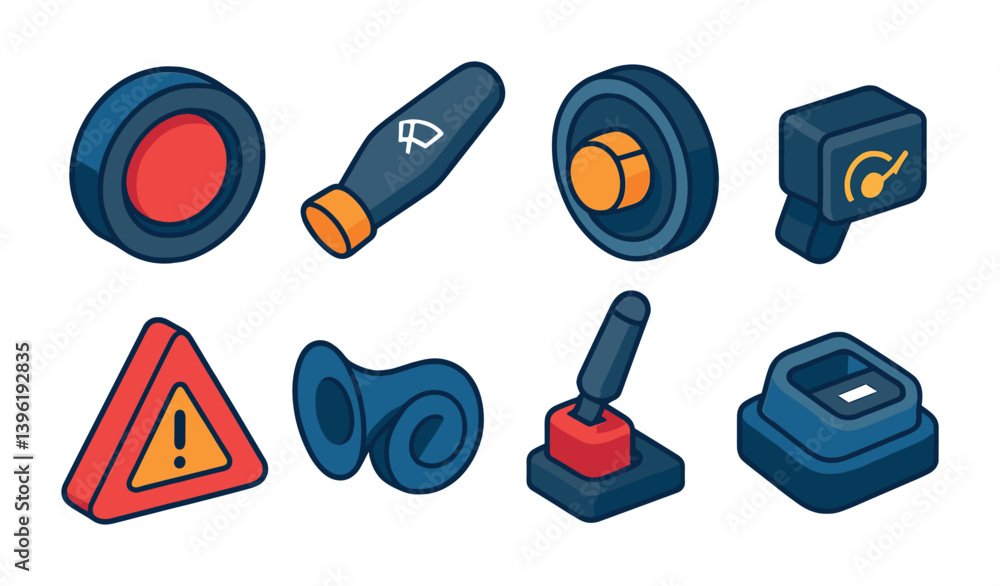 Poster car control elements icon set - 3d design for automotive interfaces