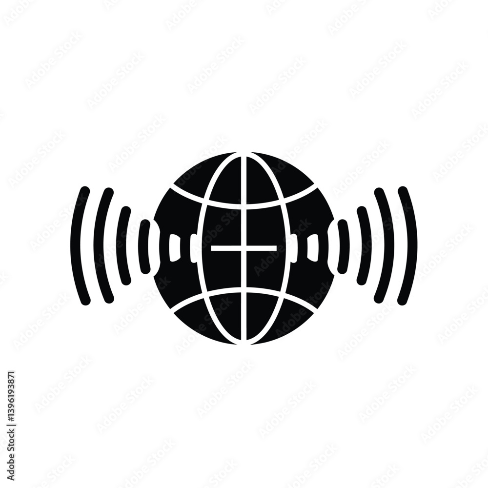 Aufkleber global communication network globe with radio waves broadcasting connection concept