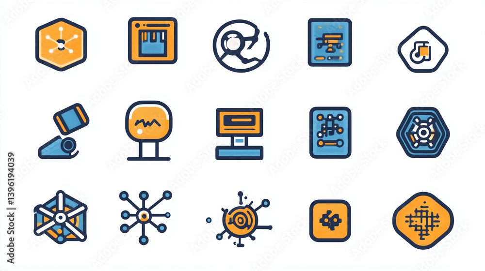 Poster collection of technology icons for digital design and development services and solutions vector illu
