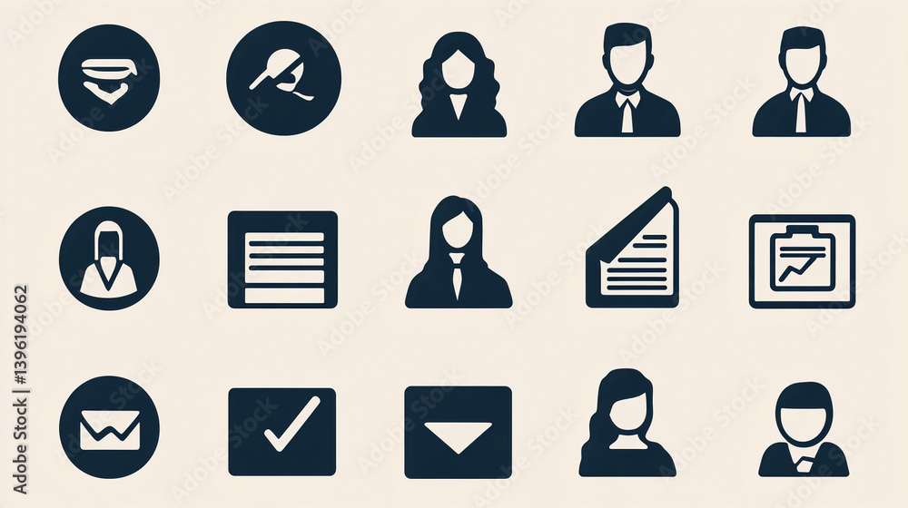 Poster business people icons set vector design for web and app user interface design elements collection