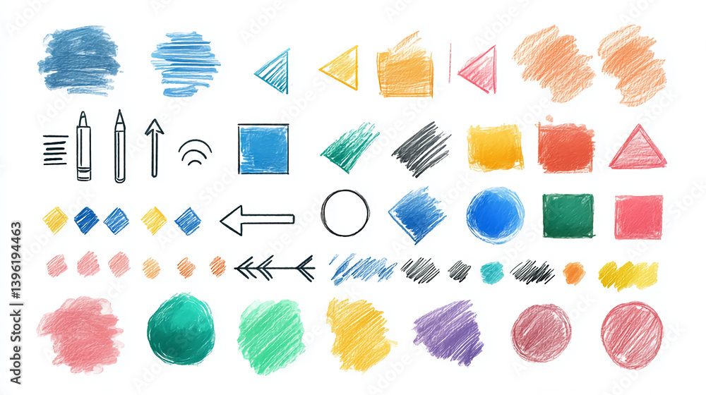 Poster Vector art of hand drawn shapes and scribbles for design elements and backgrounds in various colors