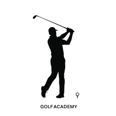Naklejka premium Golf Player Silhouette Completing Swing At Golf Course For Golf Academy