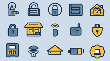 Security system icons smart home automation wireless technology safety protection devices vector illustration