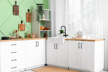 Modern interior of kitchen with counter