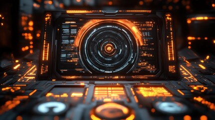 SciFi HUD Interface Futuristic Technology Dashboard Orange and Black Digital Display
