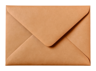 Brown kraft paper envelope on transparent background, concept of traditional mail