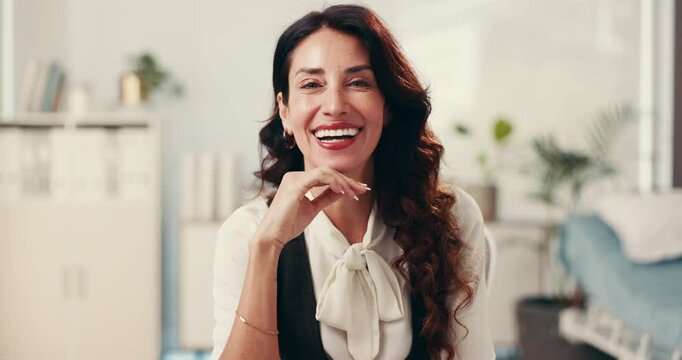 Happy woman, face and doctor with clinic practice for healthcare development or wellfare at hospital. Portrait, female person or medical worker with smile for career in health or private service