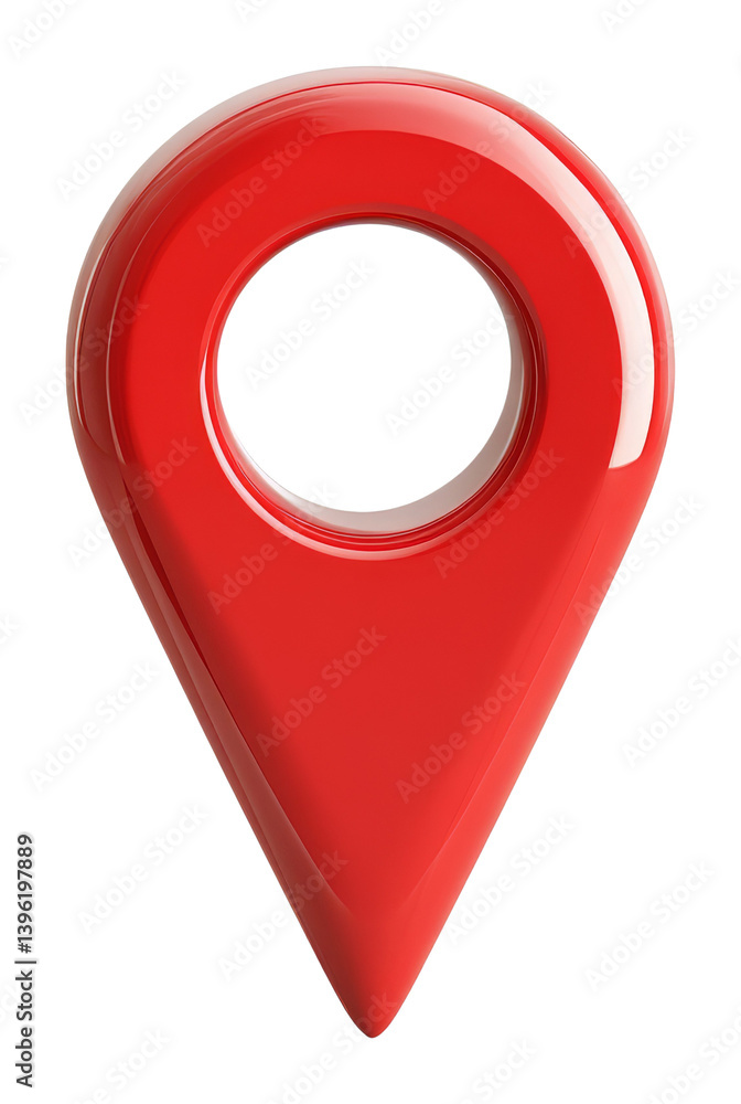 Poster red glossy 3d map pin symbol highlighting location concept on a transparent background