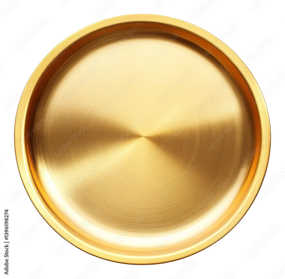 Poster shiny round golden tray with smooth surface and elegant design on transparent background