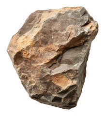 Large textured brown rock with rough surface isolated on transparent background, geological study