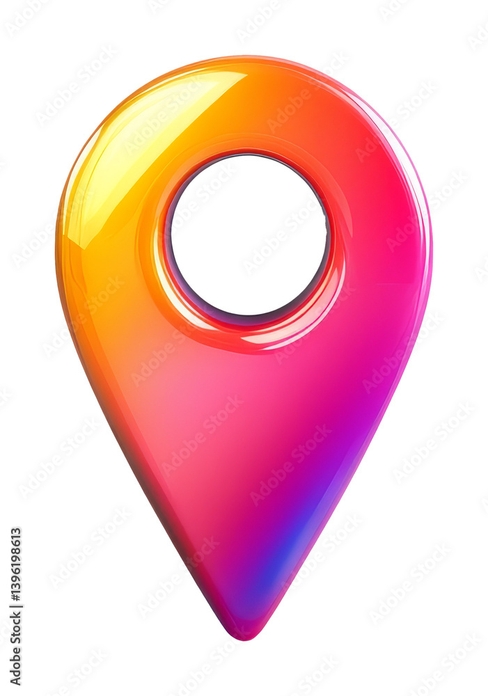 Poster glossy gradient location pin icon on transparent background, 3d rendering