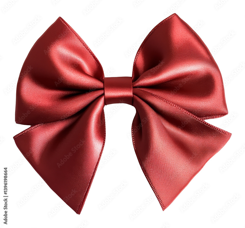 Poster red shiny satin bow with smooth texture on transparent background