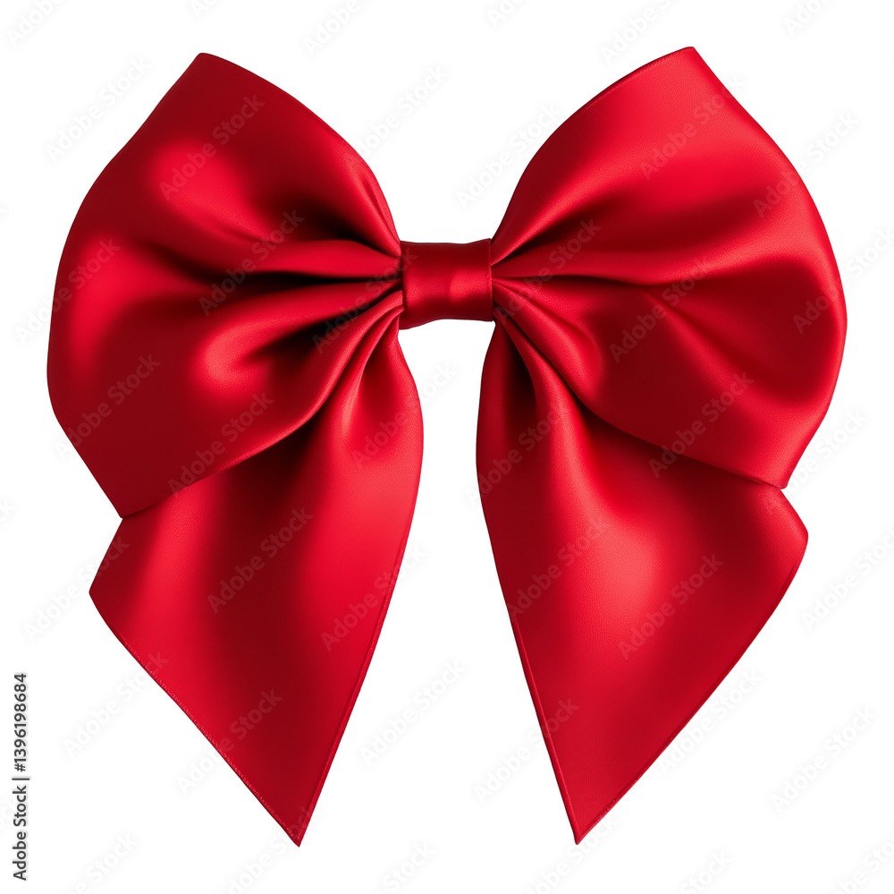Poster red satin bow with intricate folds isolated on transparent background, 3d rendering