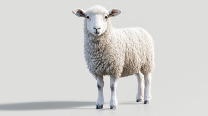 Fototapeta premium White sheep studio shot, neutral background, farm animal, wool textile
