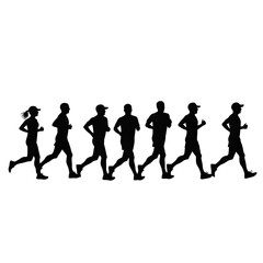 Obraz premium Silhouettes of Runners Jogging in a Row Exercise Fitness Marathon Sport Active Lifestyle