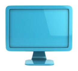 Blue computer monitor on transparent background, digital illustration concept