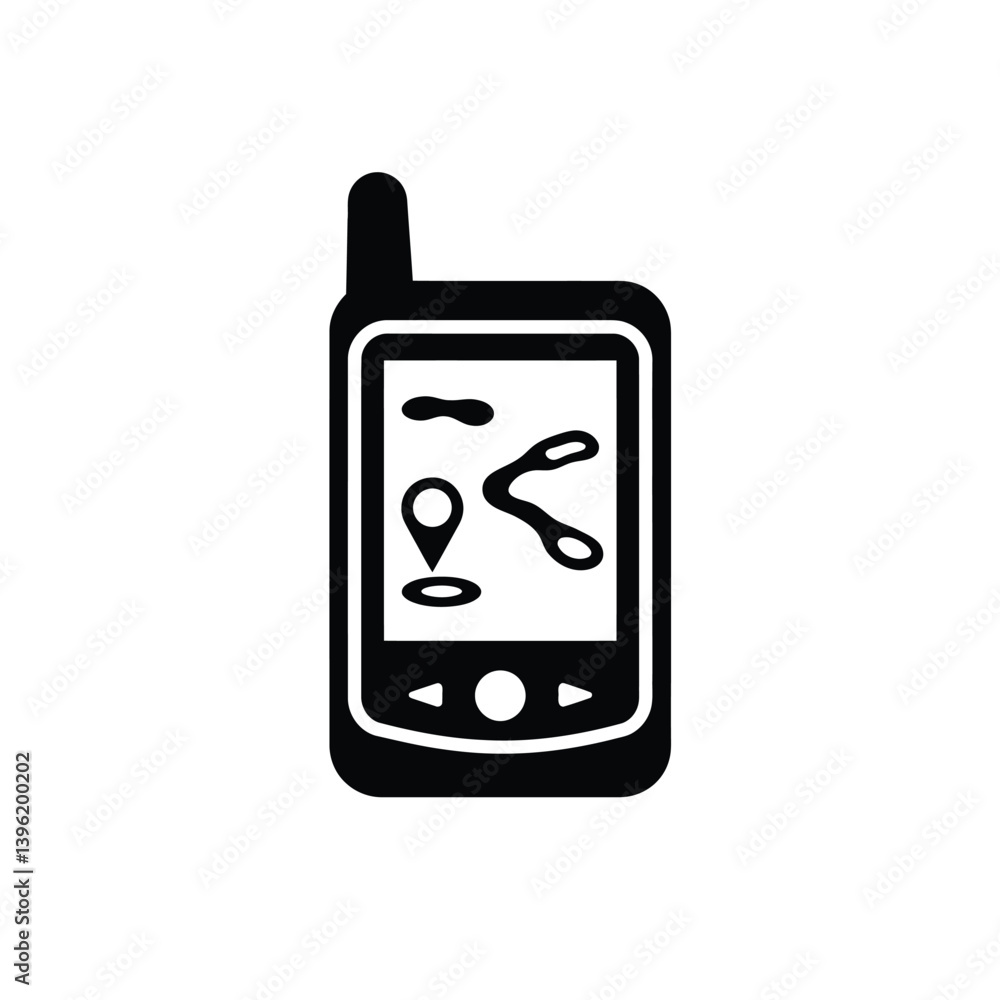 Poster black and white gps navigator icon with location pin and navigation route