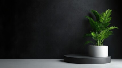 Minimalist modern display with plant