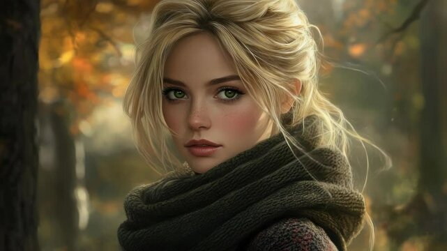 A woman wrapped in a scarf around her neck, possibly indicating strangulation or a crime scene.