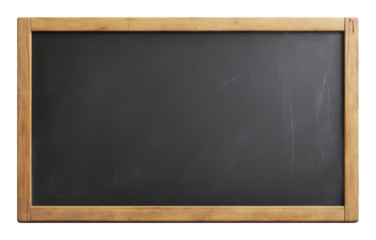 Empty wooden framed chalkboard with visible scratches classroom setting