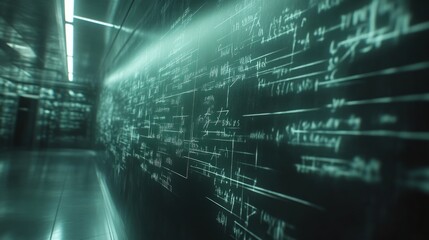 Complex Mathematical Formulas on a Chalkboard in an Educational Setting
