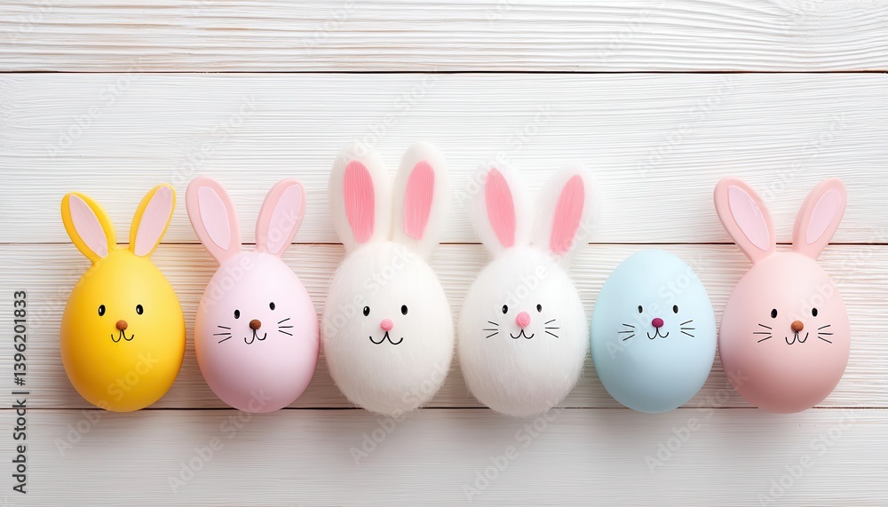 Poster four cute easter bunnies are lined up in a row, creating a delightful springtime scene perfect for c