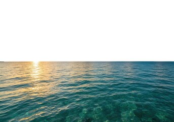 Ocean view at sunset with blue water and golden light waves isolated on white background