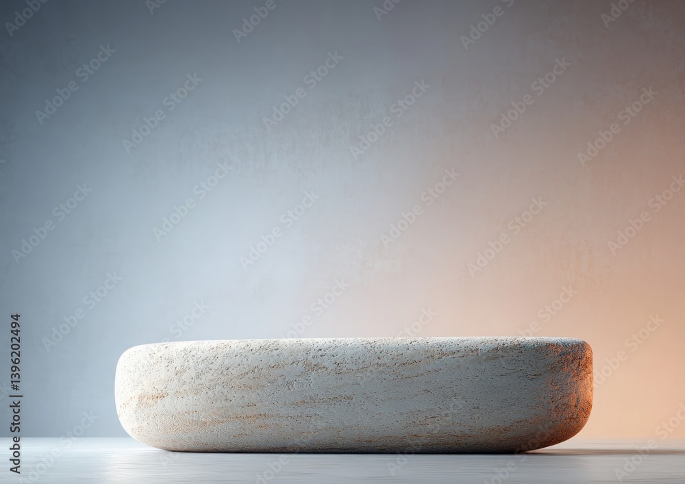 Poster minimalist stone podium for product display on grey background with soft lighting and subtle texture