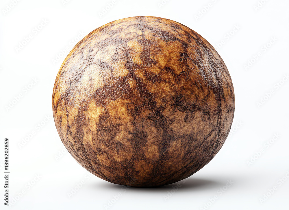 Poster textured earth-like sphere on white background with abstract brown patterns and detailed surface des