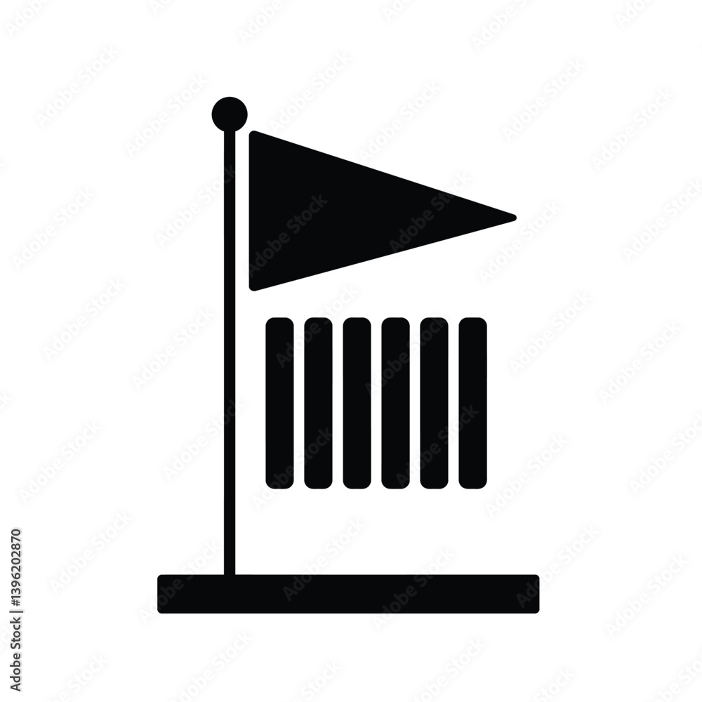 Poster black and white icon of a course rating location with flag indicator