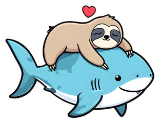 Obraz premium a sloth on a shark's back Sticker illustration. Generative ai
