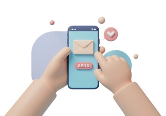Email marketing on mobile sending message with smartphone isolated on white background