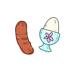 Hand-Drawn Sausage and Ice Cream in Cup Illustration – Doodle Style