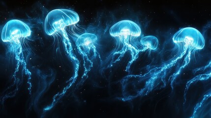 Naklejka premium Bioluminescent jellyfish in deep ocean