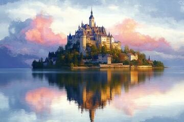 Obraz premium Medieval Castle on an Island in France