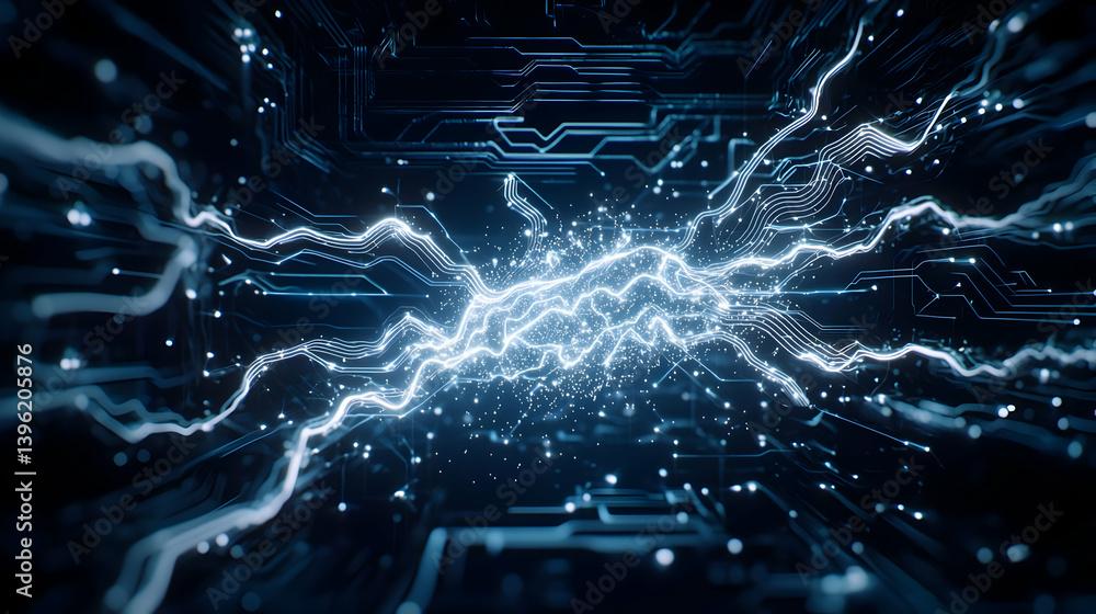 Poster abstract futuristic circuit design with glowing lines