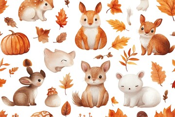 Obraz premium Cute Animals Autumn Pattern