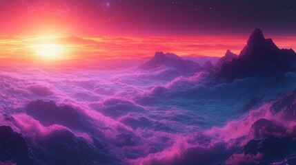 Fototapeta premium Futuristic Digital Cyberpunk Landscape with Neon Colors and Ethereal Atmosphere