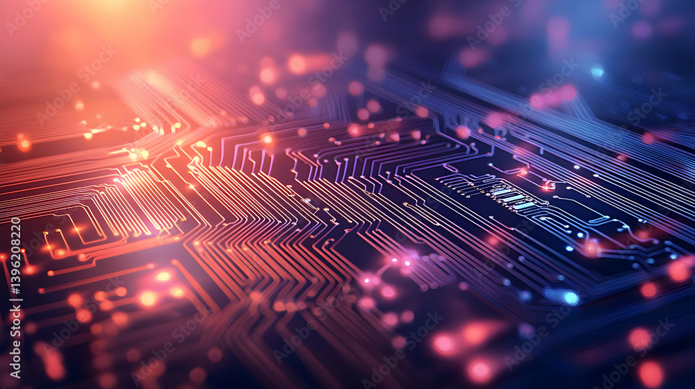 Poster abstract circuit board design with glowing lines