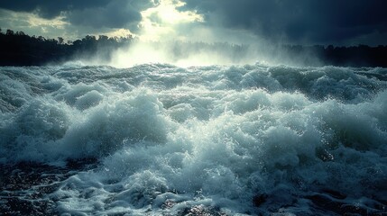 Fototapeta premium Powerful waterfall, surging waves