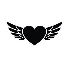 Fototapeta premium Heart With Wings Graphic Element Black Silhouette Symbol Of Love And Freedom