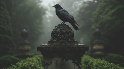 Raven perched on weathered stone