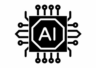 Minimalist AI Chip Icon Black And White Design