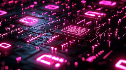 Fototapeta premium Glowing Pink Circuit Board Processors
