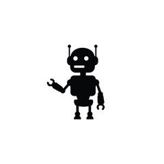 Friendly Robot Character Illustration Black Silhouette On White Background Design Template