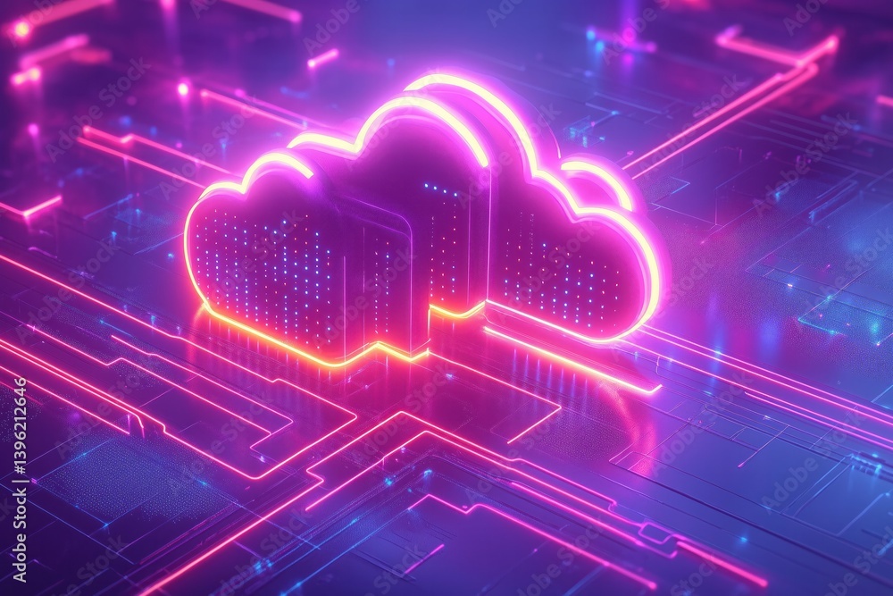 Aufkleber glowing cloud computing network symbolizing data storage and online services