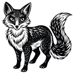Cute vector illustration of a wild fox and cat sketch, mammal art